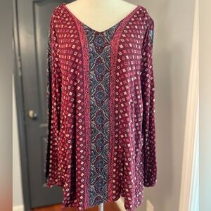 Lucky Brand Boho Women's Red Patterned Top